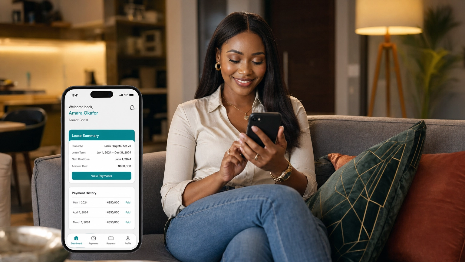 Habiwa tenant portal, lease summary and payment history on mobile